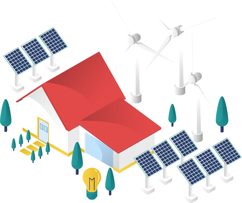 house with renewable energy devices powering it